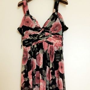 Black and pink floral print maxi dress